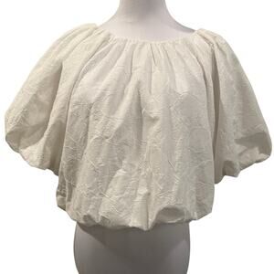 Anthropologie Endless Rose White Bubble Hem Sleeve Blouse Large Romantic Boho
